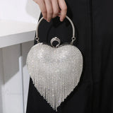 Clutch de noche plateado con estampado de corazón de diamantes de imitación, bolso de novia