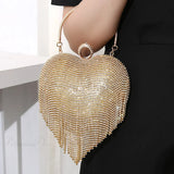 Clutch de noche plateado con estampado de corazón de diamantes de imitación, bolso de novia