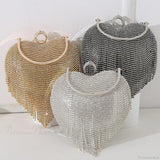 Clutch de noche plateado con estampado de corazón de diamantes de imitación, bolso de novia