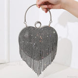 Clutch de noche plateado con estampado de corazón de diamantes de imitación, bolso de novia