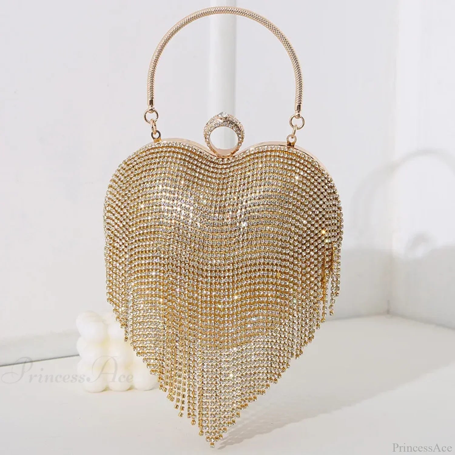 Clutch de noche plateado con estampado de corazón de diamantes de imitación, bolso de novia