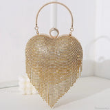 Clutch de noche plateado con estampado de corazón de diamantes de imitación, bolso de novia