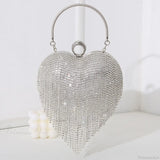Clutch de noche plateado con estampado de corazón de diamantes de imitación, bolso de novia