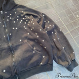 Sudadera con cremallera y diamantes de imitación estilo hip-hop urbano