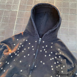 Sudadera con cremallera y diamantes de imitación estilo hip-hop urbano