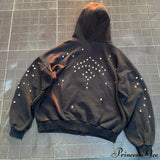 Sudadera con cremallera y diamantes de imitación estilo hip-hop urbano