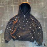 Sudadera con cremallera y diamantes de imitación estilo hip-hop urbano