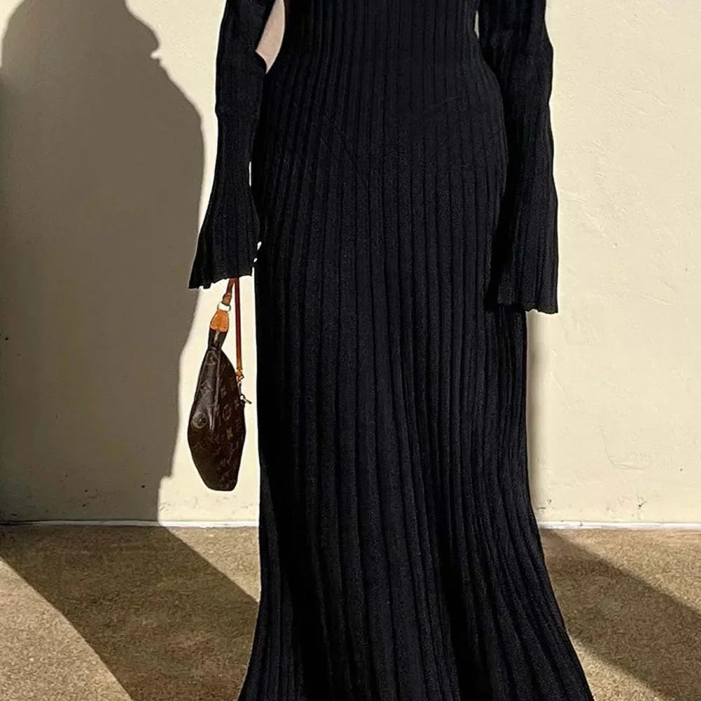 Vestido de punto acanalado con cintura anudada