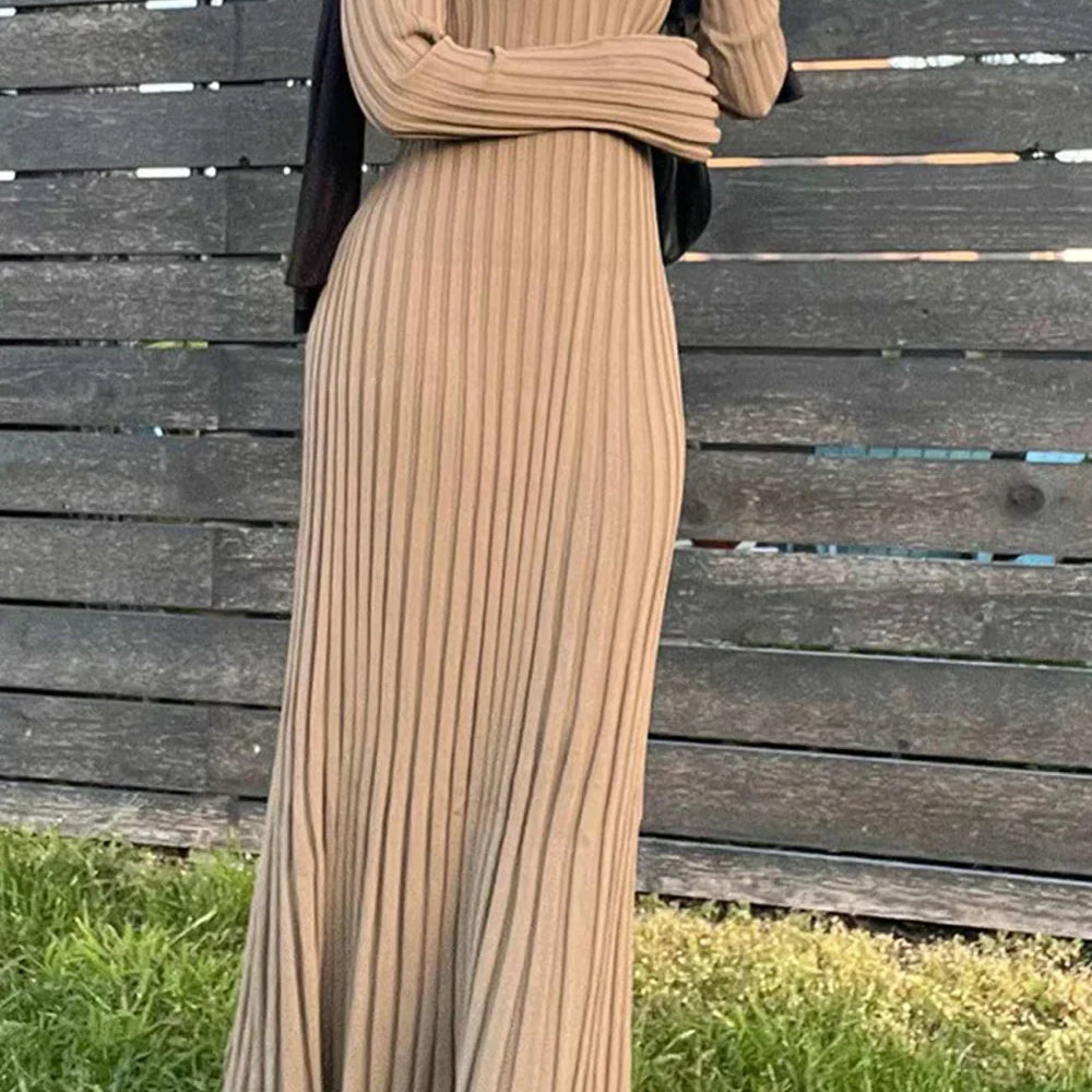 Vestido de punto acanalado con cintura anudada