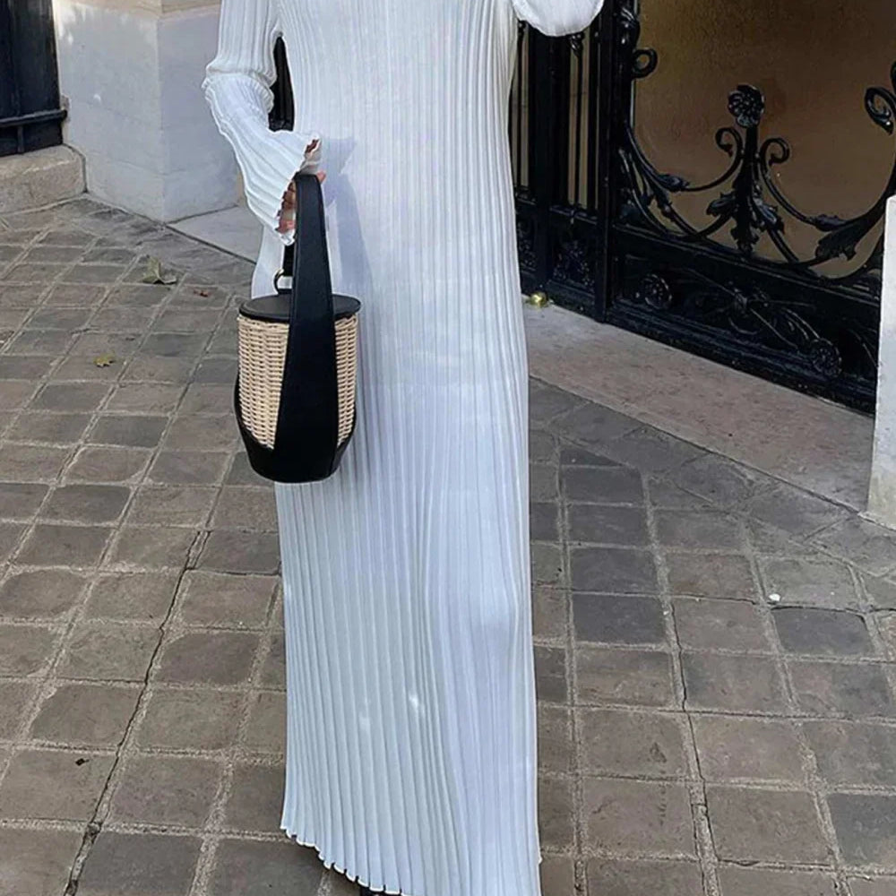 Vestido de punto acanalado con cintura anudada