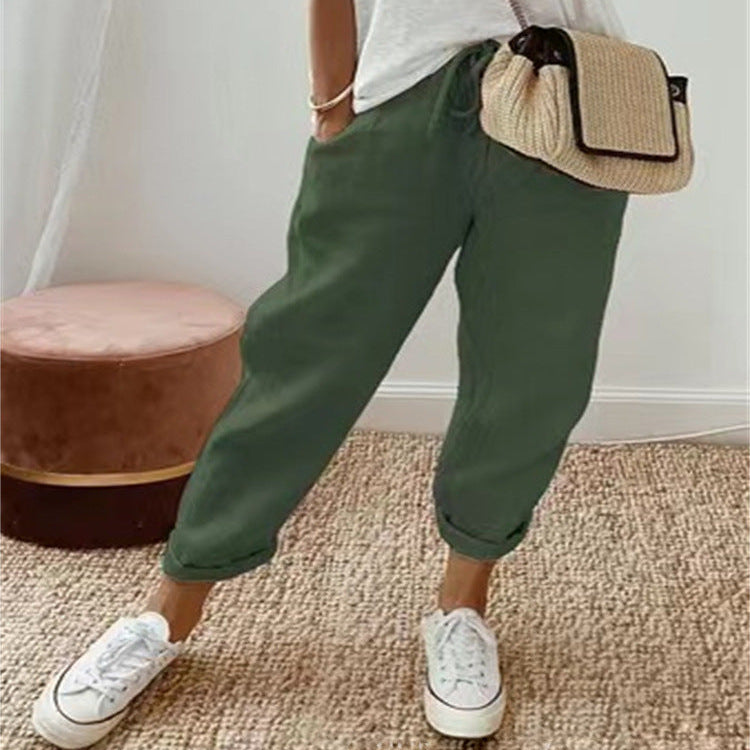 Pantalones de mujer – Corte holgado – Cintura con cordón – Estampado abstracto – Tejido ligero