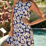 Vestido sin mangas para mujer – Corte holgado y fluido – Estampado floral – Tejido de algodón transpirable