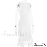 Vestido midi asimétrico sin mangas con volantes y fruncidos, ideal para el verano.