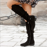 Botas altas de mujer – Ante – Tacón bajo – Punta redonda – Cierre de cremallera – Correa ajustable