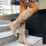 Botas altas de mujer – Ante – Tacón bajo – Punta redonda – Cierre de cremallera – Correa ajustable