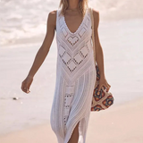 Vestido de malla para mujer – Corte informal – Cuello en V – Estampado geométrico – Abertura lateral