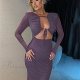 Vestido midi sensual con lentejuelas y recortes, mangas largas, corte ajustado, ideal para salir de fiesta en una discoteca.