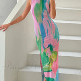 Vestido midi sexy sin mangas con espalda descubierta, elegante y con aberturas laterales.
