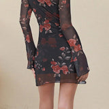 Minivestido sexy ajustado de tul floral