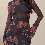 Minivestido sexy ajustado de tul floral