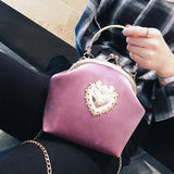 Clutch de noche brillante en forma de corazón, bolso de hombro con cadena