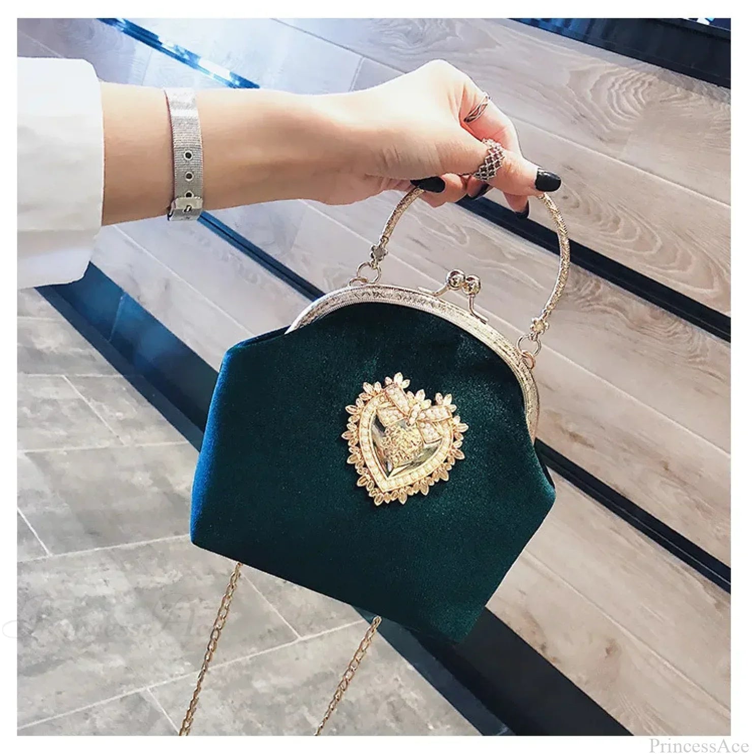 Clutch de noche brillante en forma de corazón, bolso de hombro con cadena