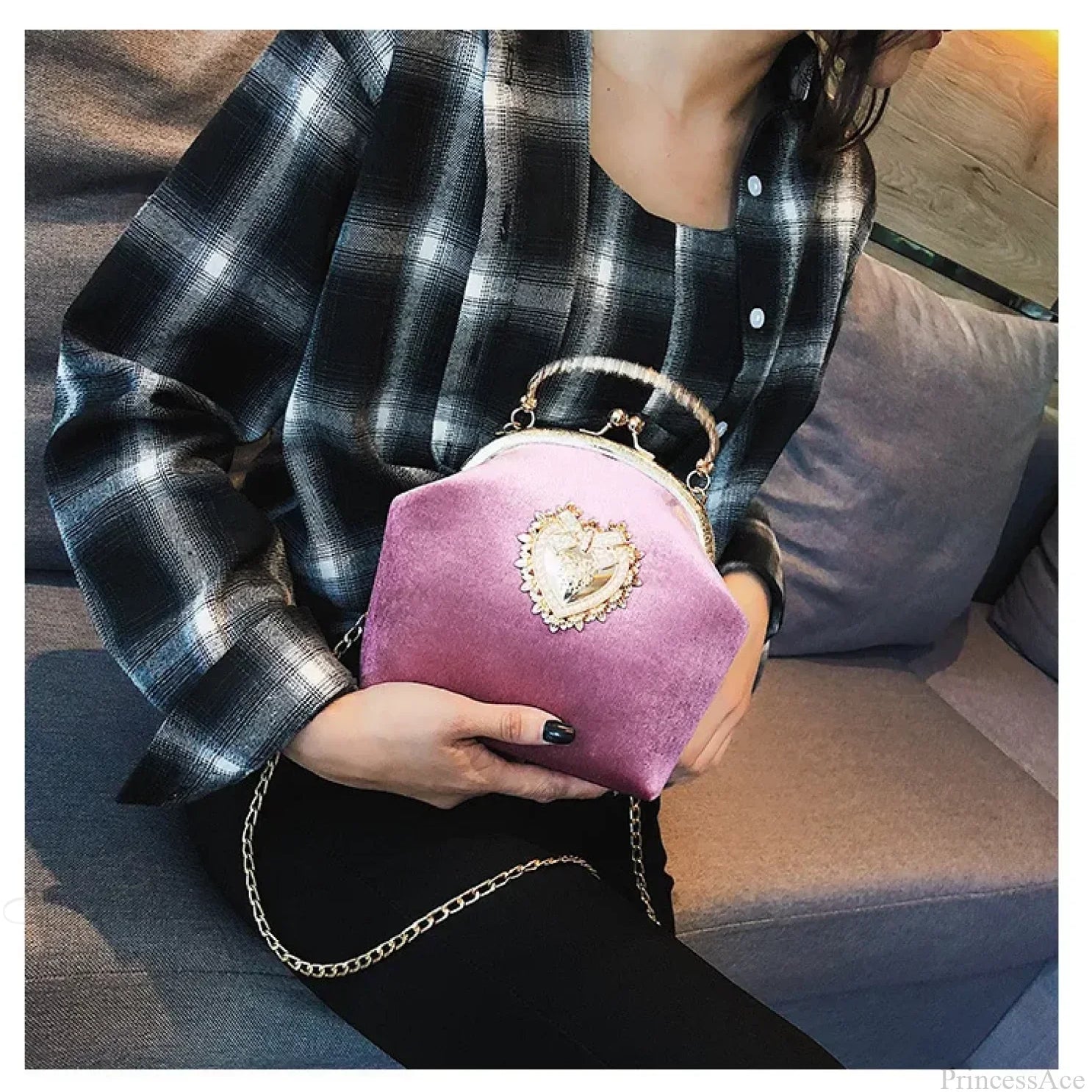 Clutch de noche brillante en forma de corazón, bolso de hombro con cadena