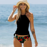 Conjunto de bikini de dos piezas con fruncido para favorecer el abdomen.