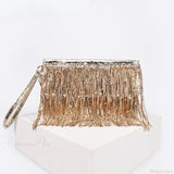 Clutch de noche plateado con lentejuelas y pedrería