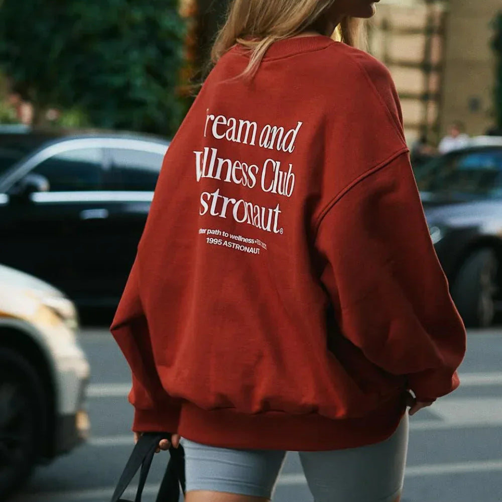 Sudadera holgada de cuello redondo con estampado de letras lisas
