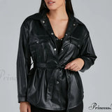 Chaqueta estilo camisa con cinturón de piel sintética de Sleek Trends
