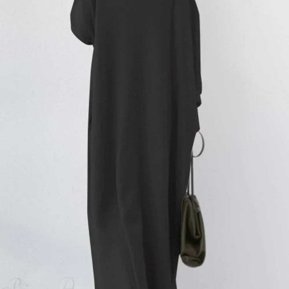 Vestido sudadera con bajo abierto y escote en pico