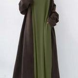 Vestido sudadera con bajo abierto y escote en pico