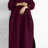 Vestido sudadera con abertura y cuello redondo