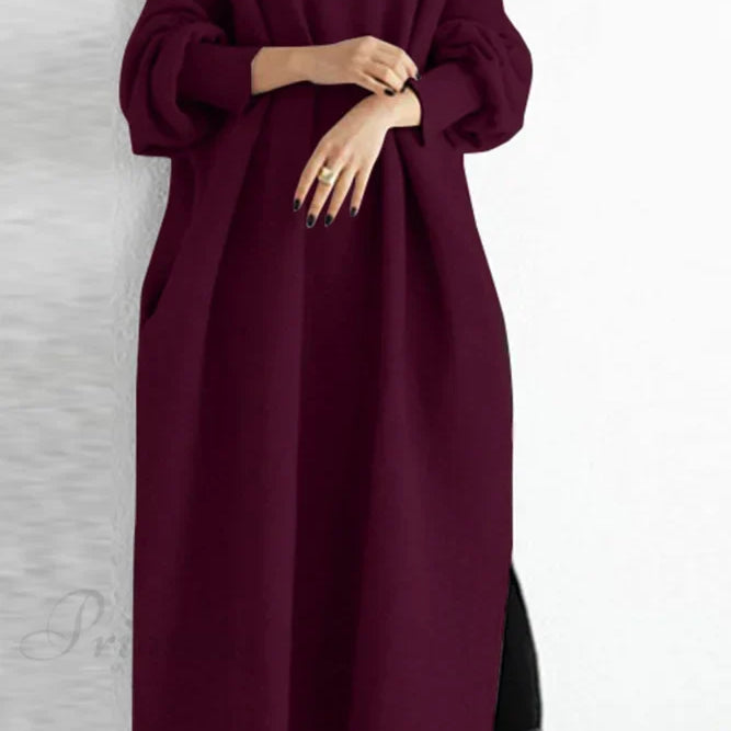 Vestido sudadera con abertura y cuello redondo