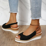 Sandalias de cuña para mujer – Punta abierta – Tira trasera – Detalle de lazo – Suela de yute trenzada