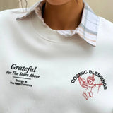 Sudadera gruesa de cuello redondo con estampado de ángel liso