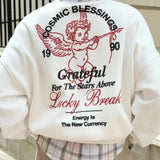 Sudadera gruesa de cuello redondo con estampado de ángel liso
