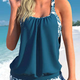 Conjunto de tankini de dos piezas con cuello alto liso.