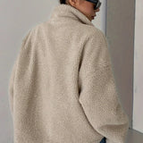 Chaqueta informal de piel de oveja lisa con cuello alto