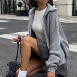 Chaleco sencillo y liso con cremallera, chaqueta informal de punto suelto.