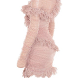 Vestido mini para mujer – Hombros descubiertos – Encaje con volantes – Mangas largas de tul