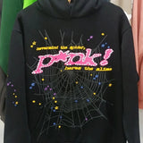 Sudadera con capucha de felpa de algodón grueso con estampado de telaraña