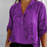Blusa de manga larga para mujer – Corte holgado – Tejido transpirable – Elegante estampado jacquard