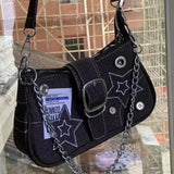 Bolso de hombro de lona con estampado de estrellas
