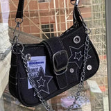 Bolso de hombro de lona con estampado de estrellas