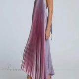 Elegante vestido midi plisado con cuello halter y tirantes abiertos en la espalda, encantador y elegante.