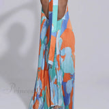 Elegante vestido midi plisado con cuello halter y tirantes abiertos en la espalda, encantador y elegante.