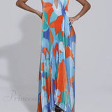 Elegante vestido midi plisado con cuello halter y tirantes abiertos en la espalda, encantador y elegante.