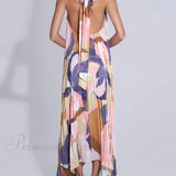 Elegante vestido midi plisado con cuello halter y tirantes abiertos en la espalda, encantador y elegante.